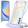 Oelrstfe Cover con Cordino per Samsung Galaxy A34 5G, Trasparente Silicone Custodia con Regolabile Collana Laccio Tracolla, Antigraffio Proteggere Case Corda per Samsung A34 5G, Viola