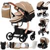MoLi Pelle PU Passeggino Trio, Passeggino 3 in 1 con Doppia Modalità Push Reversibile, Trio Passeggini Neonati con Grande Navicella, Carrozzina per Neonati in Alluminio Pieghevole (L518 Beige)