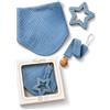 Intimitaly I Batuffolini - Set Neonato 3 Pezzi con Bavetta Mussola Bio + Catenella per Succhietto + Gioco Rinfrescante per Dentizione