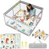 YOBWOK 120x120cm Box Bambini con Materassino, Recinto per Bambini, Box Neonato con Tappeto Schiuma, Recinto Neonato con Rete Traspirante Sui Quattro Lati e Ventose