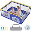 FIVMEN Box 150 x 180 cm con 50 palline da gioco, griglia per gattonare e 4 anelli - Playpen portatile, animali blu