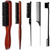 TEKFUSE Spazzola Setole Cinghiale Naturali Set 5 Pezzi Legno Barba Anti-Crespo