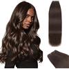 TESS Extension Tessitura Capelli Veri Matassa Lisci per Donna 100g Fascia Unica senza Clip da Cucire 35cm #2R Marrone Scuro