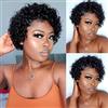 DaiMer Lace Pixie Cut Wigs Front Short Curly Human Hair Wigs for Women Natural Hairline 130% Density Bob Wig 6 Inch 13x1 Free Part Trasparente wigs Easy to Wear (Natural Black)