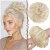 FESHFEN Chignon Finto per Capelli, Elastici Chignon Finti Sintetica Ondulato Capelli Naturale Coda di Cavallo Posticci per Capelli Spessi Updo per Donne Ragazze, 55g Biondo Bianco