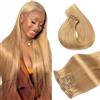 WuvuSnm Extension con clip, in capelli veri lisci, invisibili, 120 g, 7 pezzi per confezione, 56 cm, #27 biondo miele