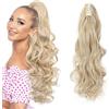 S-noilite Coda di cavallo Estensione dei Capelli Artiglio Sulla Clip nel Parrucchino Un Pezzo A Jaw Lungo Ponytail per le Donne 60cm Riccio Biondo cenere mix biondo candeggina