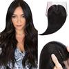Elailite Hair Topper Clip Capelli Veri Extension Toupet Toupee Donna 10cm*12cm con Silk Lace Protesi Human Hair Naturali 30cm 40g #1B Nero Naturale
