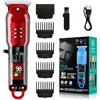 GiDaCom Regolabarba Elettrico - Tagliacapelli Senza Fili con Display LCD, Lama in Acciaio Inossidabile, Pettine Regolabile 0-4mm, Testina a T, Batteria 90 minuti e Ricarica USB Rapida (LT-808) (Rosso)