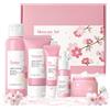Allony Sakura Skin Care Set, Skincare Kit, Kit Skincare Viso Completo con Tonico, Detergente,Crema Viso, Detergente visos, Tonico, Creme, Crema Occhi e Siero, 5 Pezzi