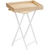 HOOBRO Tavolino con Vassoio, Tavolino da Divano Pieghevole con Vassoio in Legno Rimovibile, Struttura in Acciaio, Tavolino da caffè, Stile Industriale Vintage,Bianco e Naturale EWN29BZ01
