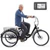 Generic Triciclo elettrico per adulti, ruote da 24, batteria rimovibile, display digitale, cestini portaoggetti, scavalco per la spesa, colore nero.