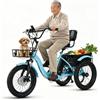 Generic Triciclo elettrico pieghevole a 3 ruote per adulti, ruote da 18", 3 modalità di guida, cestini anteriori e posteriori, ideale per lo shopping e i picnic.