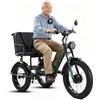 Generic Movilidad Triciclo Eléctrico para Padres Mayores 24 Pulgadas Carga 200kg Altura Ajustable Cesta Trasera para Ejercicio y Compras Verde
