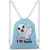 FWJZDSP Zaino con coulisse I Love Seal, borsa a tracolla da viaggio, sportiva, da palestra, unisex.