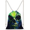 FWJZDSP Zaino con coulisse a forma di teschio horror e pigmento verde, borsa a tracolla da viaggio, sportiva o da palestra, unisex.