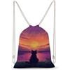 FWJZDSP Zaino con coulisse Digital Cat Enjoy The Sunset, borsa a tracolla da viaggio, sportiva, da palestra, unisex