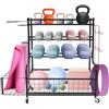 RUETERY Tappetino da yoga per manubri, scaffale portaoggetti per palestra a casa, 102 x 40 x 93 cm, 4 ripiani, 160 kg, attrezzatura per fitness, supporto per manubri per kettlebell, blocco yoga, rullo in