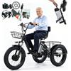 Generic Triciclo elettrico per adulti con pneumatici larghi da 20 pollici, batteria rimovibile, telaio ribassato, display LCD e cestini portaoggetti.