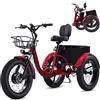 Generic Triciclo elettrico pieghevole a 3 ruote per adulti, 20x4 pneumatici larghi, 48V 15Ah, 20 km/h, con cestino capiente, colore rosso.