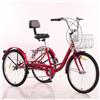 Generic Triciclo da 24 pollici a 7 velocità per adulti con cestini anteriori e posteriori rimovibili, adatto a donne, uomini, anziani, per shopping, tempo libero e trasporto, colore rosso.