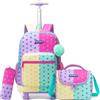 HTgroce Zaino Trolley Scuola Elementare Bambina Cuore- Set 3 in 1 con Borsa e Astuccio - Zainetto con Ruote per Scuola e Viaggio