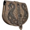 HiiFeuer Marsupio da cintura Langskip in rilievo vichingo, borsa laterale in finta pelle medievale con patta, borsa da cintura retrò portatile (Marrone A)
