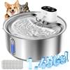 WILKIEE Fontana per gatti in acciaio inox, 5,5 l, senza fili, batteria da 5000 mAh, con rilevatore di movimento, pompa dell'acqua silenziosa, per gatti e cani di piccola taglia (bianco + 6 inserti