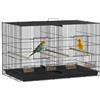 PawHut Gabbia per Uccelli con Divisorio e 4 Posatoi 94x57x57 cm Nero