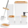 Dadabig Set di accessori da bagno da 7 pezzi, set di accessori da bagno in plastica di lusso in bambù, cestino da bagno e set di scopino da bagno con