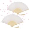Alaoo 2pcs Ventaglio Stile Cinese Pieghevole,Ventaglio in bambù,Bianco