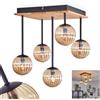 hofstein Plafoniera Chehalis, lampada da soffitto in metallo/legno/vetro scanalato in nero/naturale/ambra, lampada dal design moderno retrò/vintage con ombrelli in vetro (Ø 12 cm), 5 x G9, senza lampadina