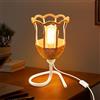 LQUNFYL Lampada da Tavolo, 2.4M Cavo Portalampada E27 con Interruttore, Include Bianco Forma del Fiore Corda Canapa Metallo Paralume, Moderno Lampada da Scrivania, Lampada da Comodino, Senza Lampadine