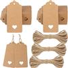 G2PLUS 200PCS Etichette Regalo,4.5x9.5cm Etichette Carta Kraft Marrone | Targhette Carta Kraft con Spago Iuta 30m per Regalo,Matrimoni,Natale,Compleanni,Comunioni,Battesimi e DIY