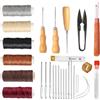 BINJCE Kit riparazione pelle: aghi da cucito, 6 rotoli filo di cera resistente, ditale, per divani, tappeti, sedili nautici e scarpe (6 filo cerato)