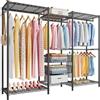 Fuyoula Cabina armadio, Stand Appendiabiti in Metallo, Appendiabiti da terra, asta di altezza regolabili, ripiano e cesto, appendiabiti metallo antiruggine, Nero,155 * 40 * 180 cm