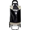 Malu Shoes Carrello per la spesa 3 ruote girevoli saliscale - Trolley portaspesa pieghevole 42 L con borsa chiusura a strappo e coulisse- Borsa removibile (NERO)