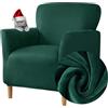 Highdi Copripoltrona Elasticizzato, Velluto Club Poltrona Copridivano 1 posto con Braccioli, Cocktail Universale Morbido Fodera per Poltrona, Imovibile Lavabile per Hotel Salotto (verde scuro)