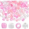SUNNYCLUE 1 scatola Da 120 pezzi 4 colori Perline Rosa per Trecce Perline per Capelli Perline di Plastica Bianche Grandi Foro Da 5mm Decorazioni per Trecce Europee Distanziatori Sciolti per La Creazio
