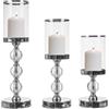 Ruhhy Set di 3 portacandele - vetro e metallo con inserti a specchio e accenti di cristallo - diverse altezze - lanterne decorative per tavolo, comò e camino, argento - Glamour 22314