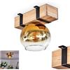 hofstein Plafoniera Montgomery, plafoniera in metallo/legno/vetro nero/naturale/oro/trasparente, design scandinavo con travi in legno e paralume in vetro (Ø 15 cm), 1 lampadina E27, senza lampadina