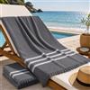 Tex family Telo Mare Asciugamano Fouta Spugna Grigio 90x180 100% Cotone con Frange Made in Turkey
