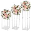 TouTToNG Vaso in acrilico, 3 pezzi, trasparente, decorazione per la casa, vasi di fiori, colonna geometrica, display con piastra acrilica, 20 x 20 x (40 cm/60 cm/80 cm)