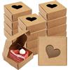 Dhisperares 30 Pezzi Scatola di Cartone Pieghevole Marrone con Cuore Finestra | 7.5x7.5x3cm Confezioni Regalo, Contenitore di Gioielli, Regalo Contenitore Superiore per Torta, Cioccolato per Natale