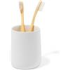 Yew Design portaspazzolini e portadentifricio con bicchiere, bianco opaco, per bagno e lavandino - Organizer rotondo per spazzolini elettrici, filo interdentale, rasoi