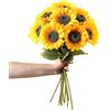 Tupenofif Girasoli Finti, Fiori Finti & Fiori Falsi, Gialli Naturali, Mazzo di Girasoli per Stile Country, Soggiorno, Decorazione da Tavola, Autunno & Estate, Fiori di Seta 8 Pezzi a Stelo Lungo