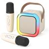 DRSYXCS Macchina per karaoke per bambini e adulti, mini altoparlante Bluetooth con 2 microfoni wireless, kit portatile per cantare con luce LED per feste e cambia voce, per bambini da 3 a 12 anni