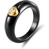 HeyMeili Fidanzamento Zirconi Nozze Band Anelli Donna Ceramica Nera, Anello in Acciaio Inossidabile e Placcatura Oro di Alta qualità