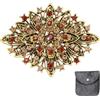 QUARKZMAN Spilla Vintage In Cristalli E Rhinestone 2.6 Pollici Oro Marrone | Spilla A Fiore In Lega Rhinestone, Per Sciarpe Abito Cappello Completo Matrimonio