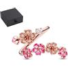GUUZETU Anello con fiore di pesco, Anello regolabile con fiore di ciliegio rosa placcato oro rosa, Gioielli floreali in cristallo e pietre preziose, Anello delicato leggero a fascia aperta (pink)